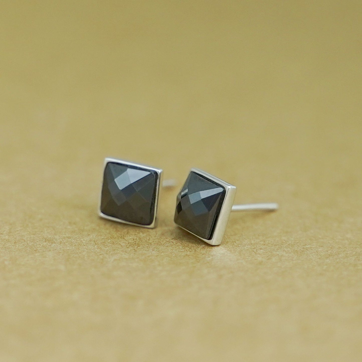 Sterling Silver Square Stud Earrings with 7mm Cut Convex Cubic Zirconia