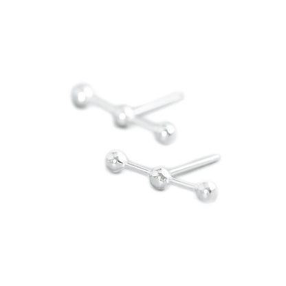 Sterling Silver Triple Beads 2.5mm Ball Bar Pin Post Geometry Line Stud Earrings - sugarkittenlondon