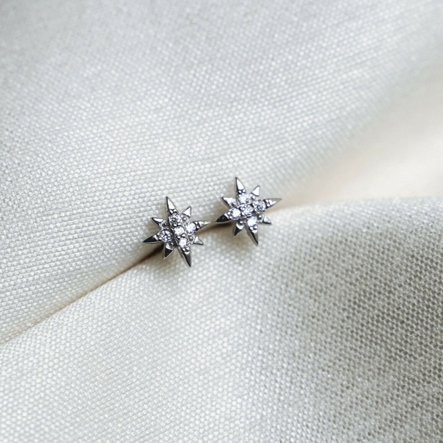 925 Sterling Silver Star Stud Earrings with CZ North Pole Star Design - sugarkittenlondon