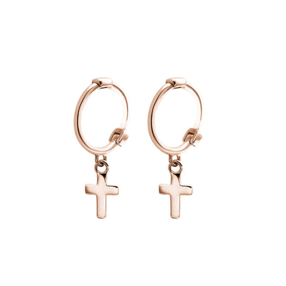 Rose Gold on Sterling Silver Cross Hoop Earrings with Sterling Silver Charm