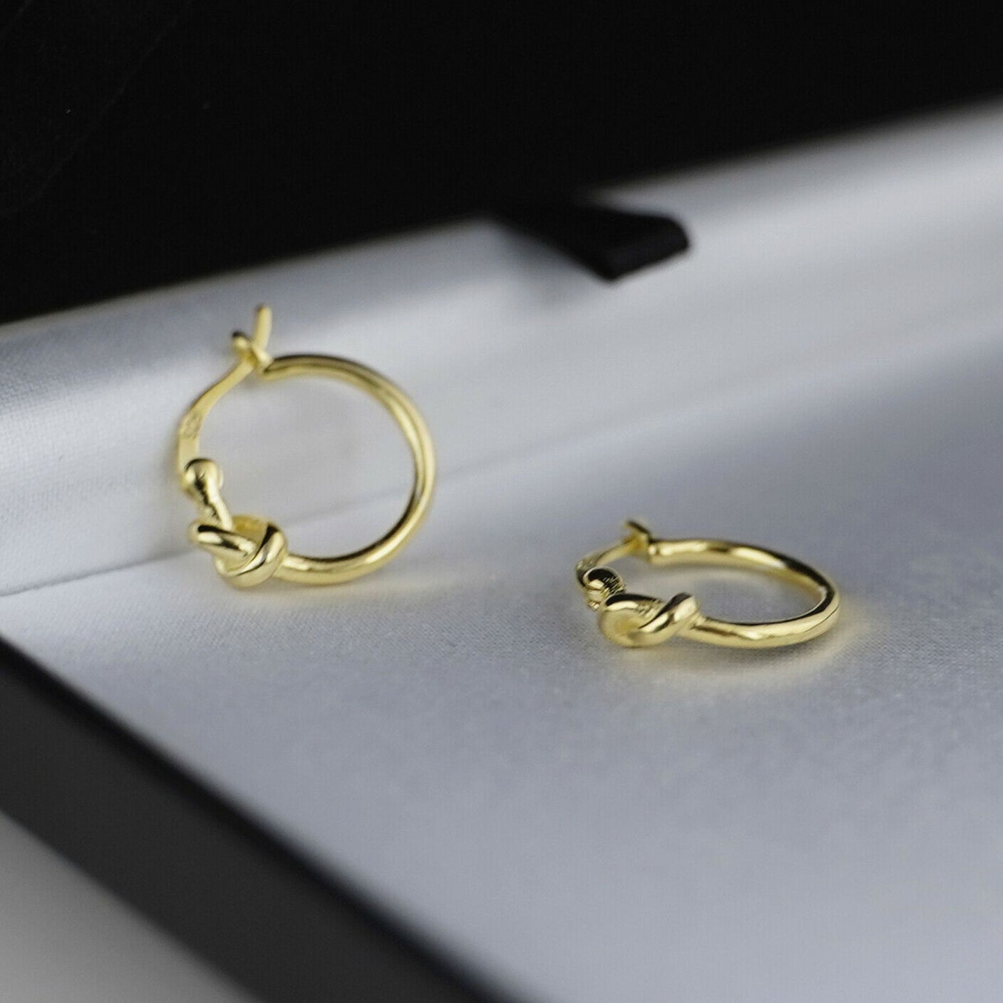 Sterling Silver Creole Hoop Earrings with Gold-plated Love Knot and French Lock - sugarkittenlondon