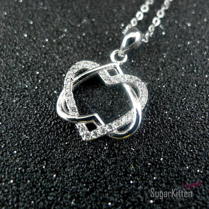 Sterling Silver CZ Double Floating Twisted Knot Love Heart Necklace Infinite - sugarkittenlondon