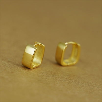 18K Gold on Sterling Silver 8.5mm Hoop Plain Square Huggie Earrings Unisex