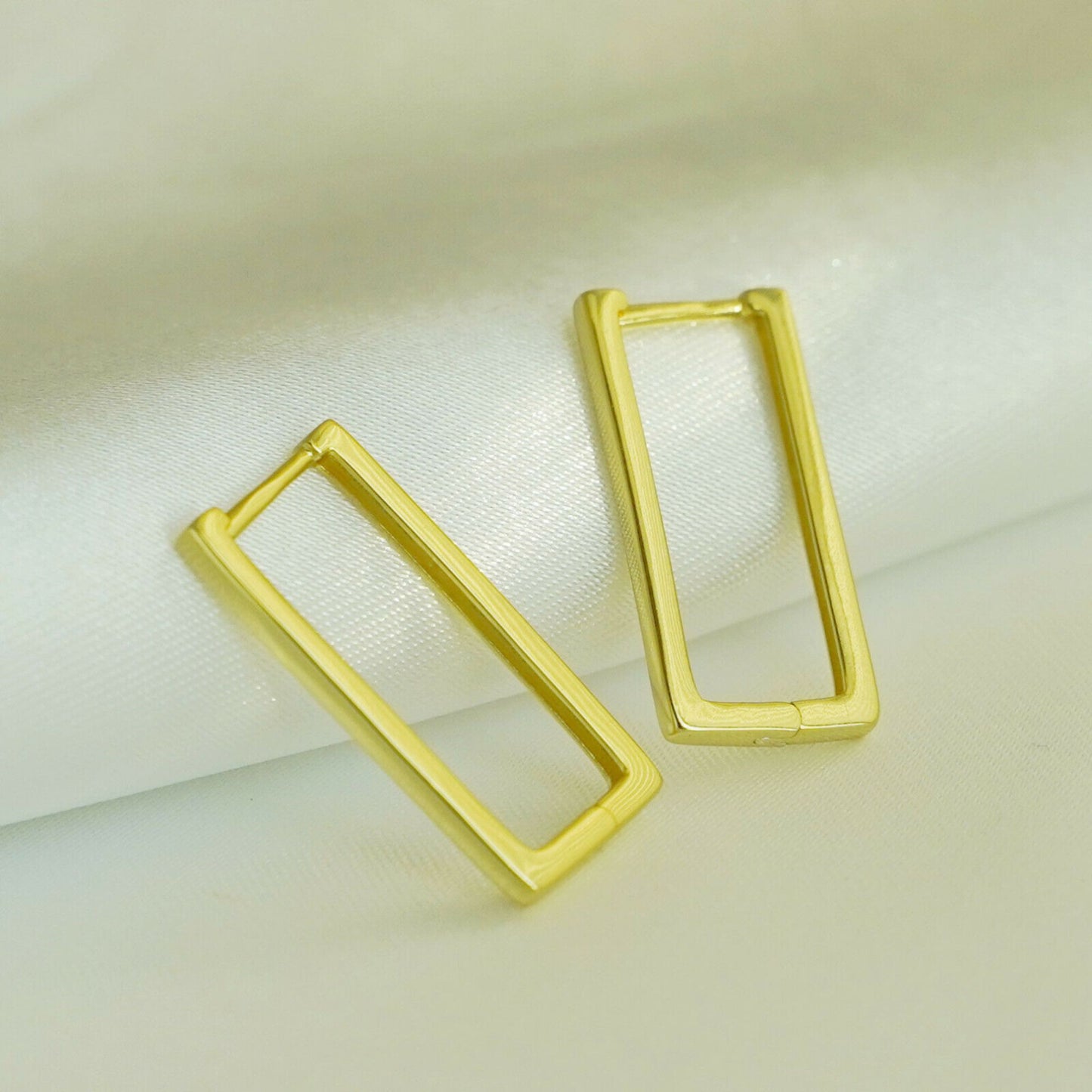 Square Huggie Hoop Drop Earrings in 18K Gold Plated Sterling Silver