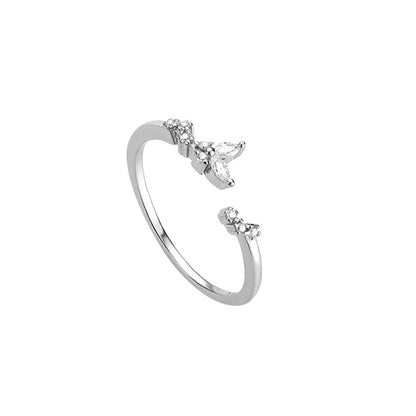 Rhodium on Sterling Silver Sparkling Crystal CZ Butterfly Open End Ring - sugarkittenlondon