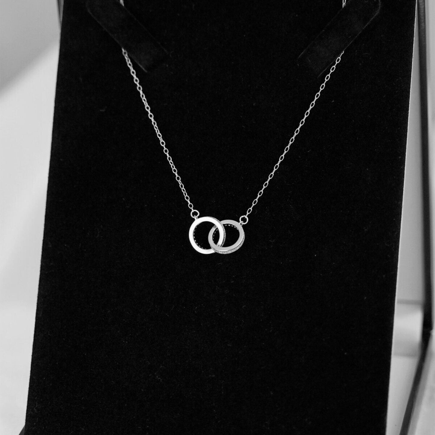 Rhodium on Sterling Silver Eternity Infinity Double Circles Links Knot Forever Necklace - sugarkittenlondon