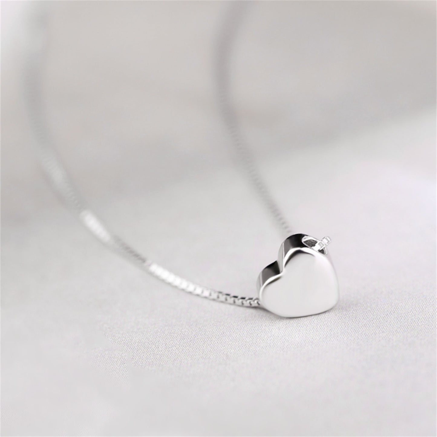 Sterling Silver Heart Necklace with Rhodium Plating and Bead Box Chain - sugarkittenlondon