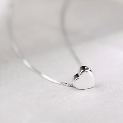 Rhodium on Sterling Silver Shiny Love Heart Spacer Charm Bead Box Chain Necklace - sugarkittenlondon