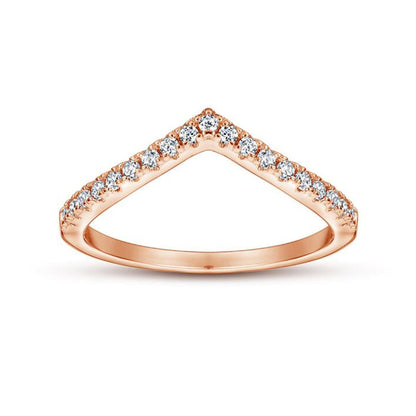 Rose Gold on Sterling Silver Wishbone Chevron Half Eternity 1.5mm Pave CZ Ring - sugarkittenlondon