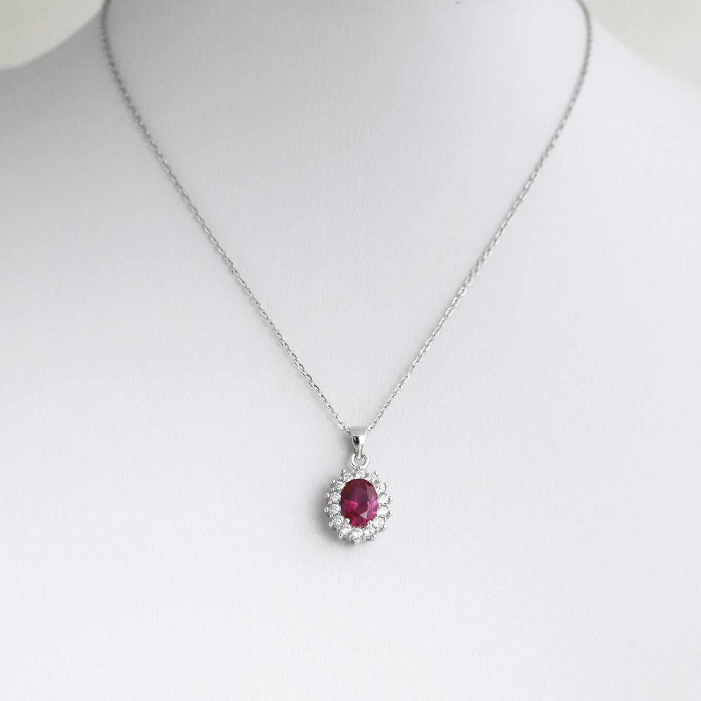 Sterling Silver Red Pink Corundum Cluster Necklace with 3 Chains - sugarkittenlondon