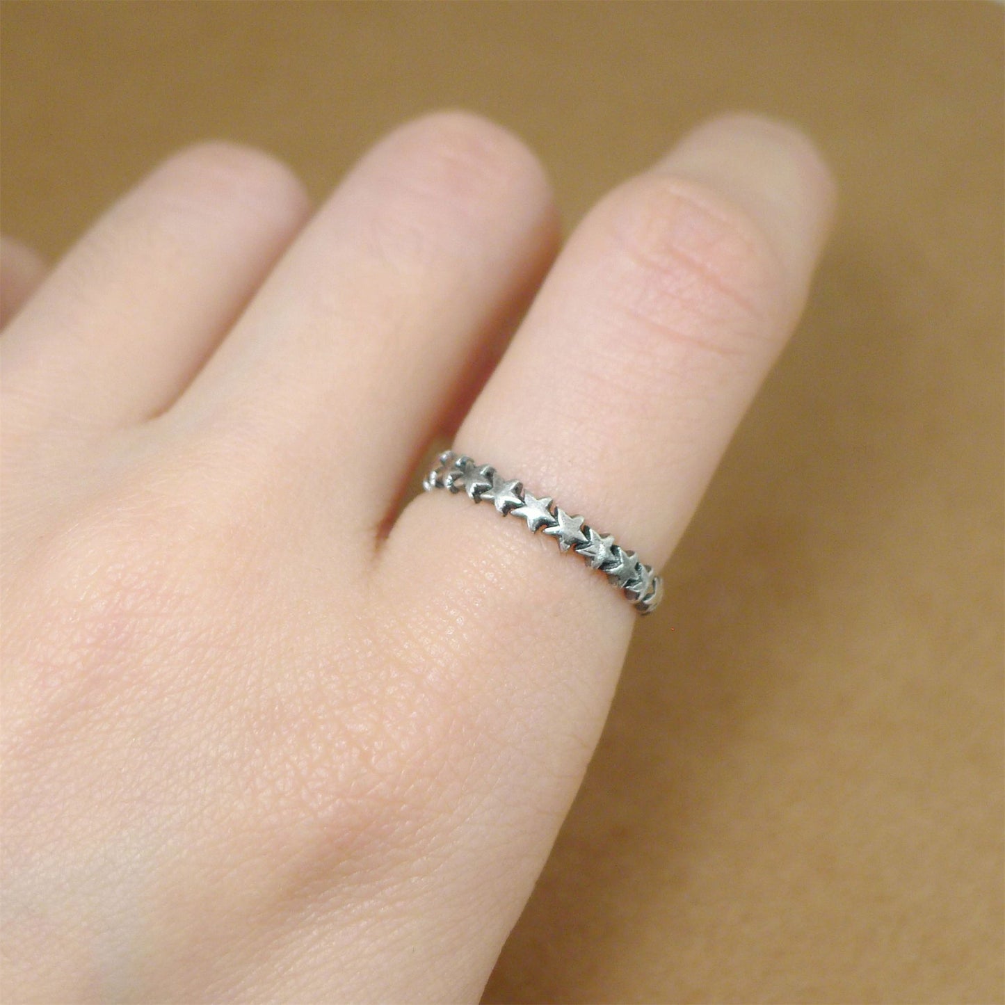 Sterling Silver Oxidized Linked Stars Knuckle Stack Ring Open Band - sugarkittenlondon