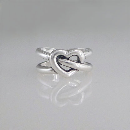 Sterling Silver Oxidized Chunky Love Knot Heart Double Wire Ring 5.8g Boxed - sugarkittenlondon