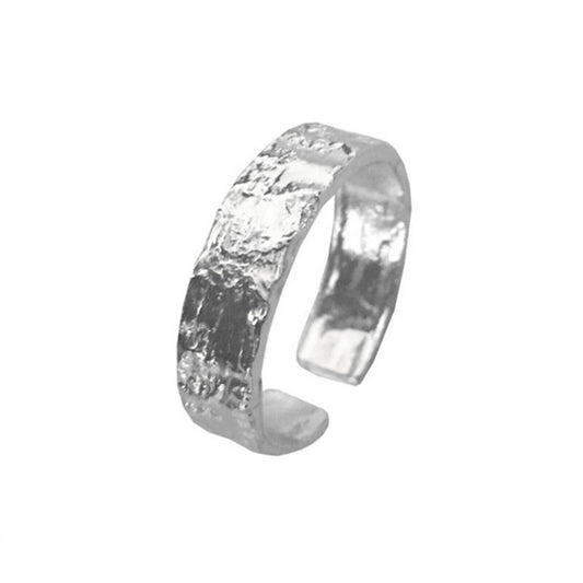 Sterling Silver Hammered Foil Textured Shiny 5mm Width Open Band Ring Unisex - sugarkittenlondon