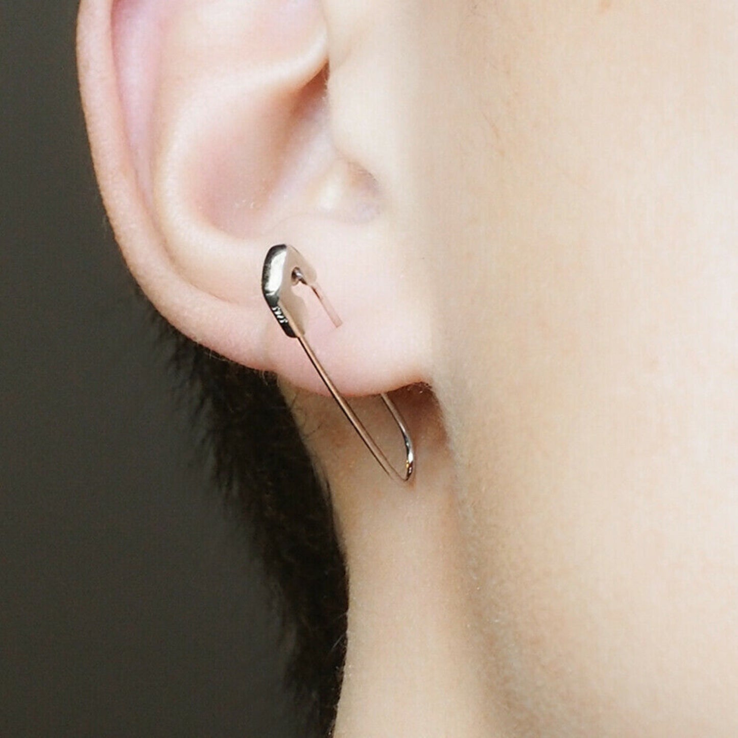 Sterling Silver Safety Pin Hoop Drop Cuff Earrings for Everyday Wear