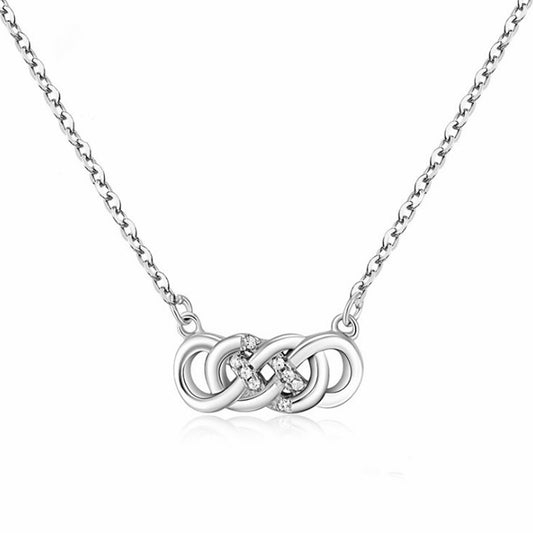 Rhodium on Sterling Silver Double Infinity Paved CZ Forever Necklace Jewellery - sugarkittenlondon