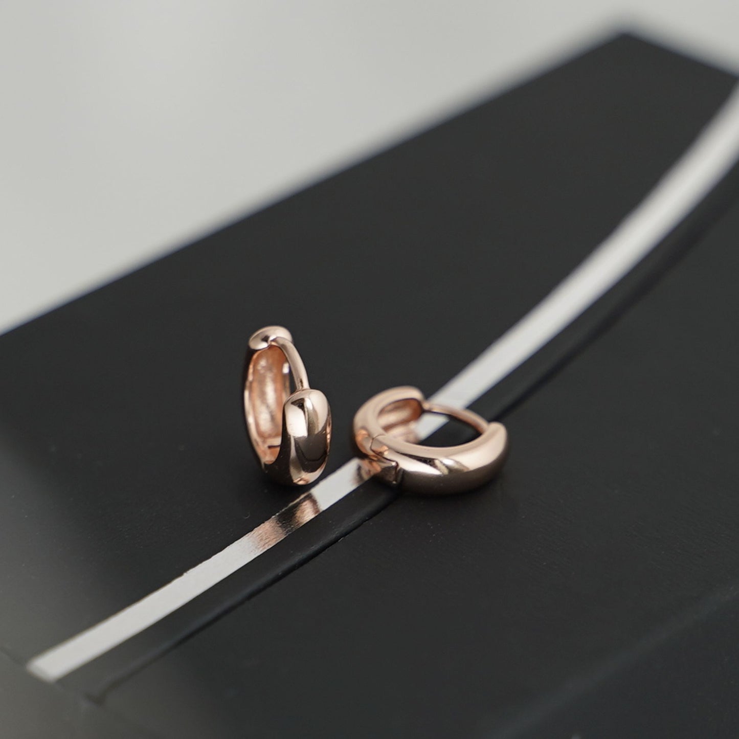 Rose Gold on Sterling Silver Hoop Sleeper Earrings in 6mm, 8mm, and 10mm - sugarkittenlondon