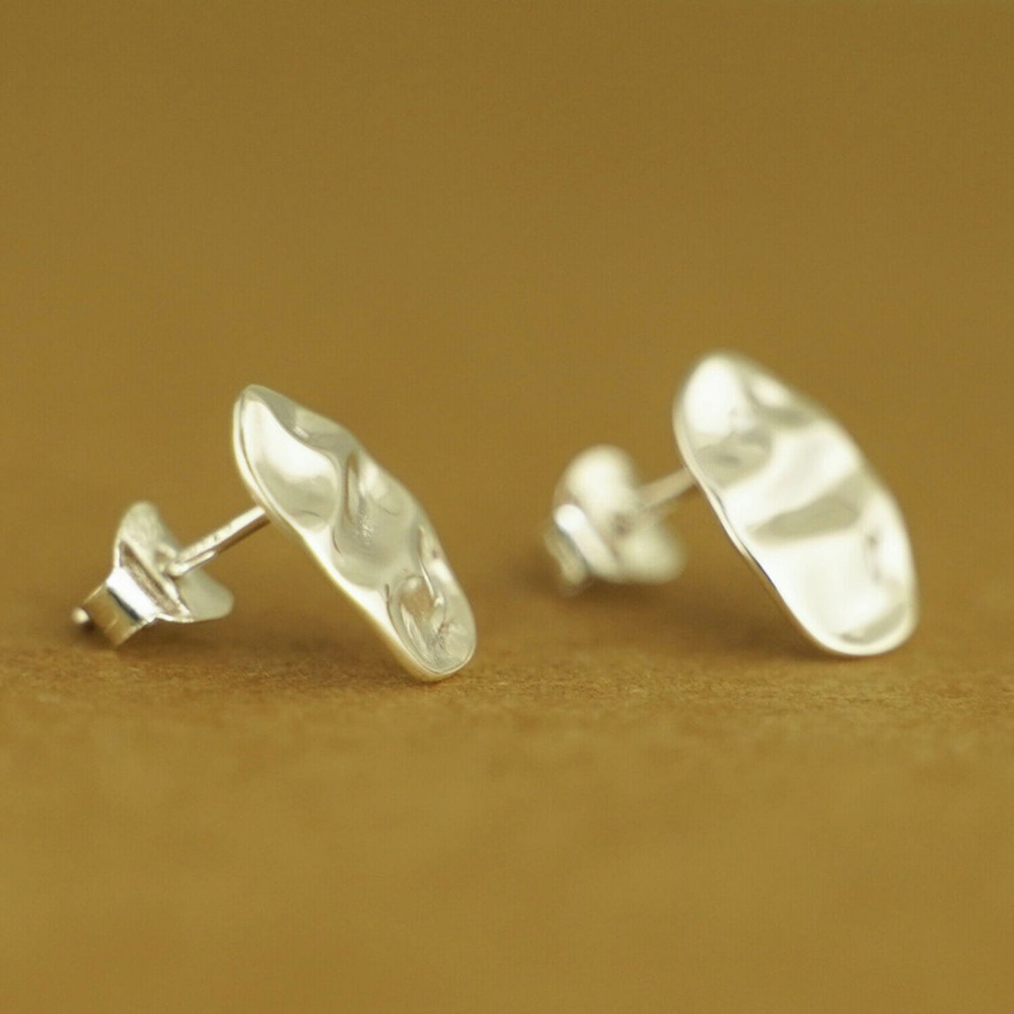 Sterling Silver Oval Stud Shiny Polished Water Wave Ripple Textured Earrings - sugarkittenlondon