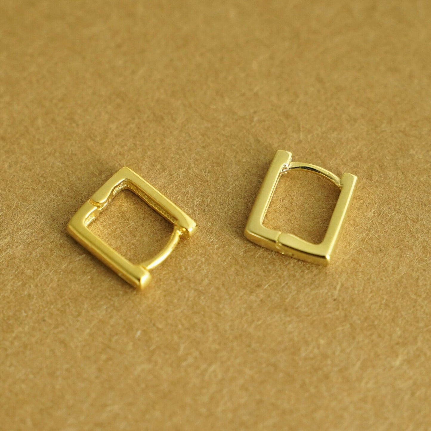 Small Plain Square Hoop Huggie Earrings in 18K Gold Plated Sterling Silver