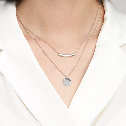 Double Layered Disc Necklace with Sterling Silver Pebble Charm and Curb Chain - sugarkittenlondon