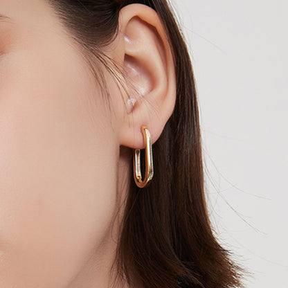 26mm 18K Gold Oval Hoop Earrings with Sterling Silver Backing