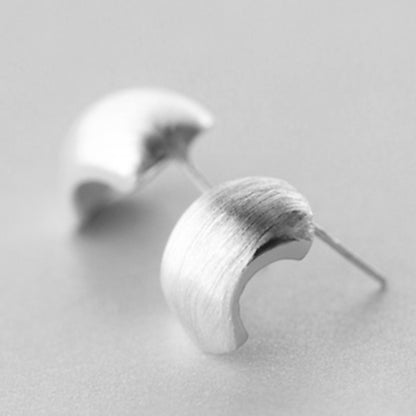 Sterling Silver Chunky Brushed Matte Half Hoop Circle Dome Square Drop Earrings - sugarkittenlondon