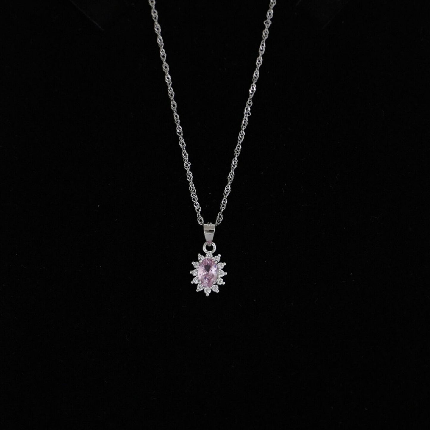 Sterling Silver Light Pink Cluster Colour Oval CZ Cluster Pendant Necklace - sugarkittenlondon