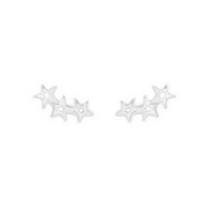 Sterling Silver Triple Hollow Lucky Stars Trinity Line Girls Stud Earrings Boxed - sugarkittenlondon