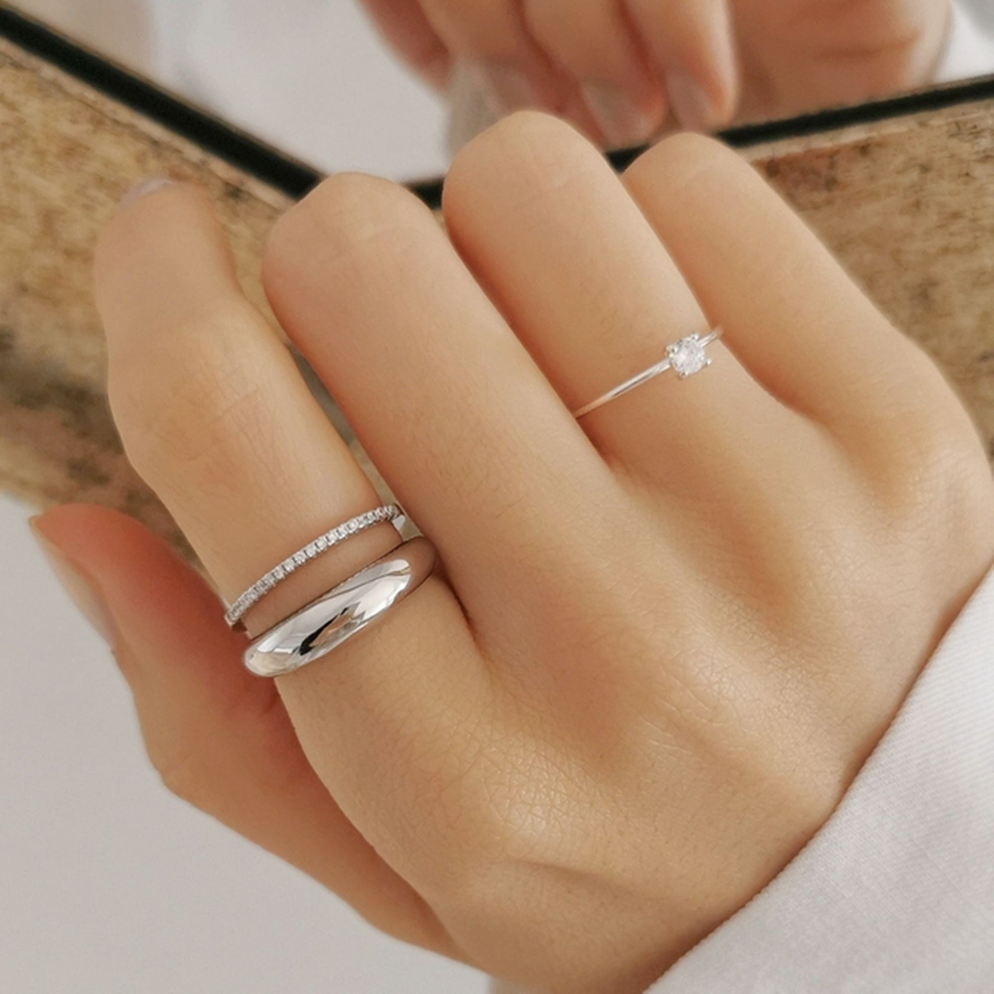 Sterling Silver Shinny Dome Slice Huggie Circle Round Open Band Ring 2 Tones - sugarkittenlondon