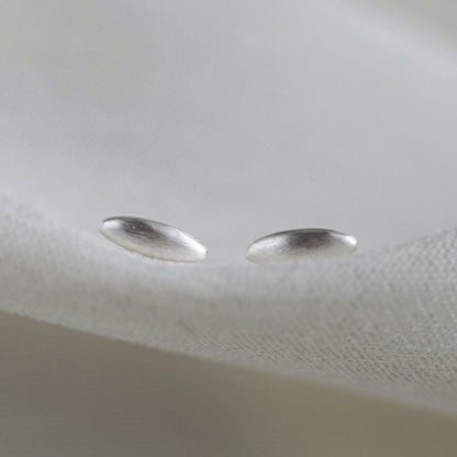 Sterling Silver Mini Brushed Rice Oval Dot Teardrop Stud Earrings - sugarkittenlondon