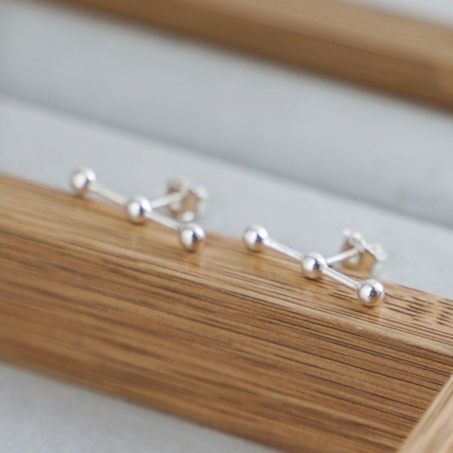 Sterling Silver Triple Beads 2.5mm Ball Bar Pin Post Geometry Line Stud Earrings - sugarkittenlondon