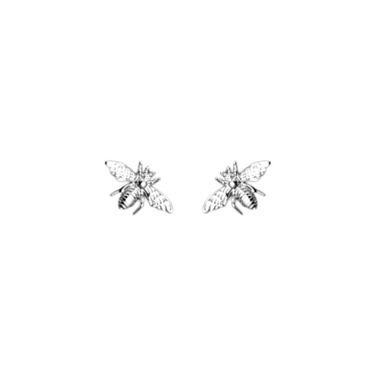 Mini Bee Stud Earrings in Sterling Silver with Rhodium Finish - sugarkittenlondon