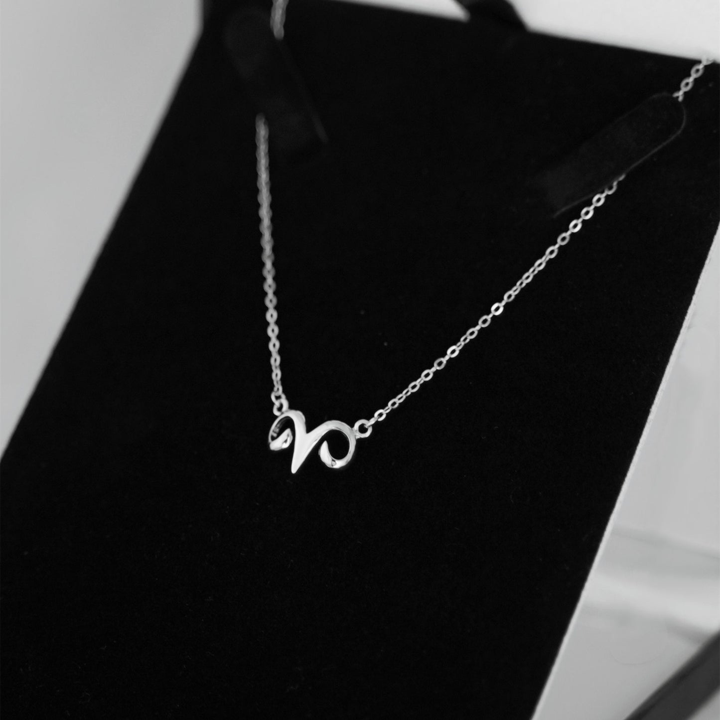 Rhodium on Sterling Silver Shiny Constellation Zodiac Aries Sheep Charm Necklace - sugarkittenlondon