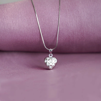 Sterling Silver Puffy Love Heart Crystal CZ Pendant Necklace Jewellery Boxed - sugarkittenlondon