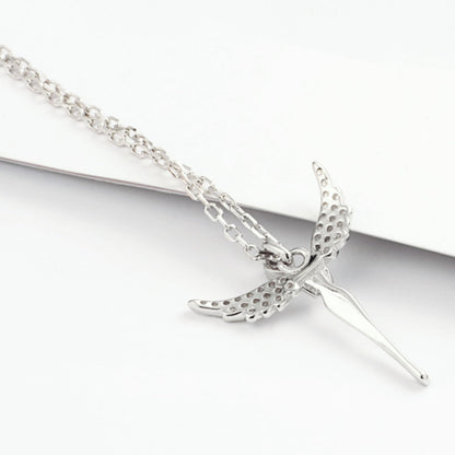 Sterling Silver Angel Paved CZ Wing Feather Cross Pendant Necklace - sugarkittenlondon