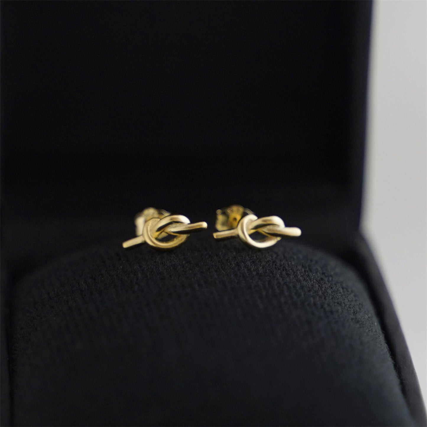 18K Gold on Sterling Silver Solid Love Heart Knot Pretzel Knot Stud Earrings - sugarkittenlondon