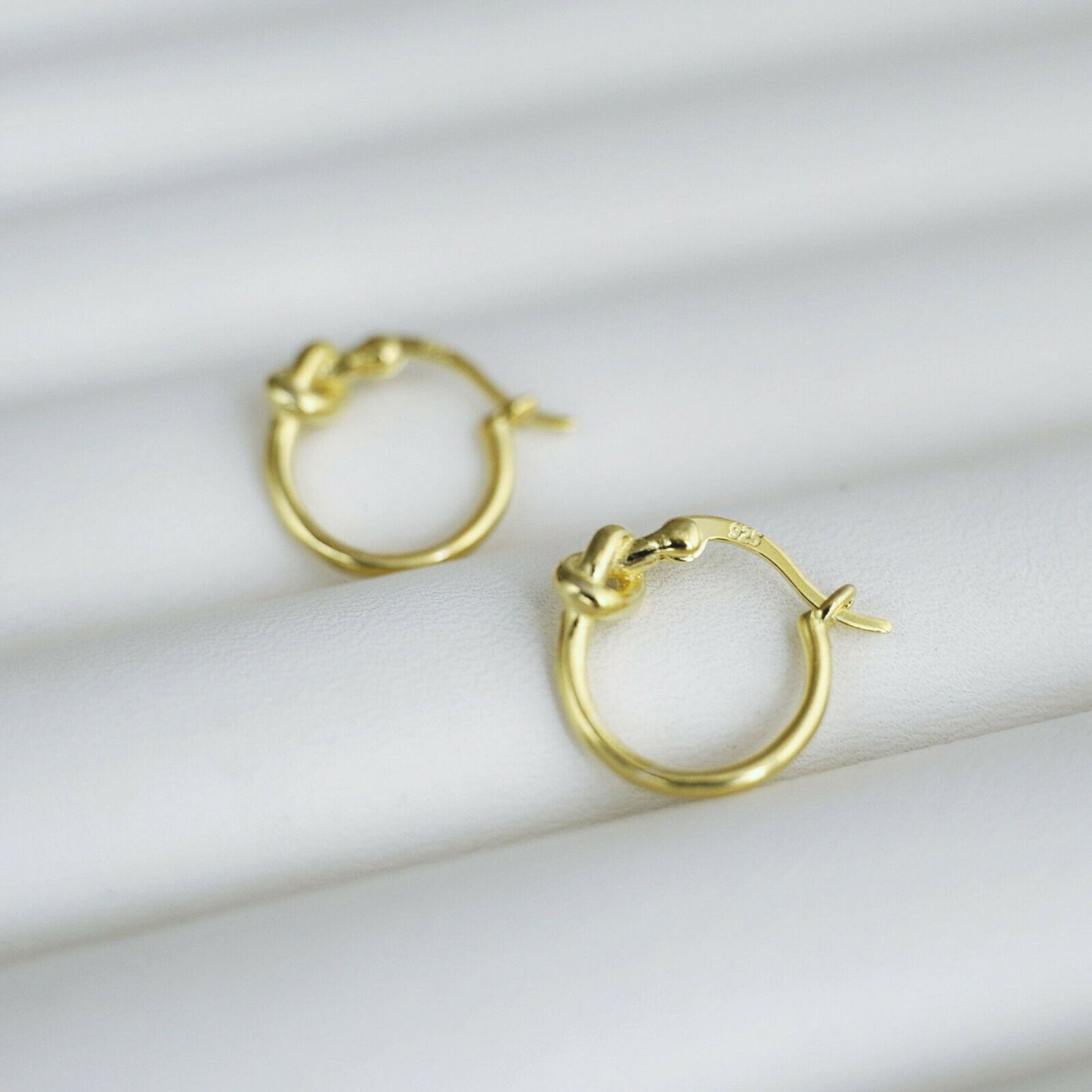 Sterling Silver Creole Hoop Earrings with Gold-plated Love Knot and French Lock - sugarkittenlondon