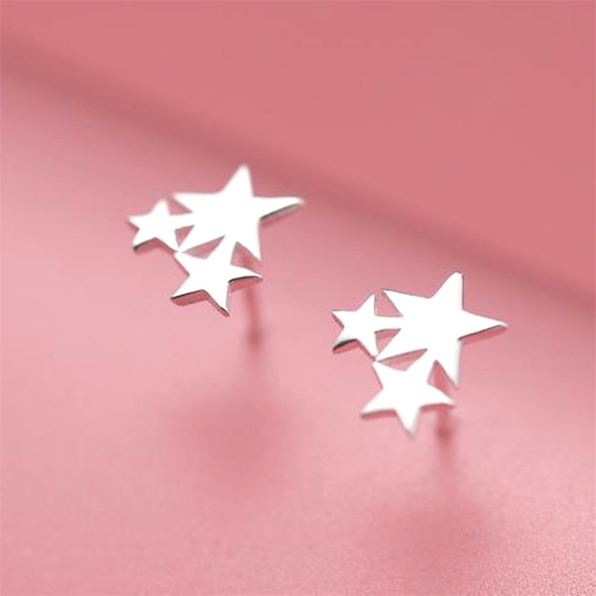 Sterling Silver Shine Bright Triple Stars Trinity Stud Earrings - sugarkittenlondon
