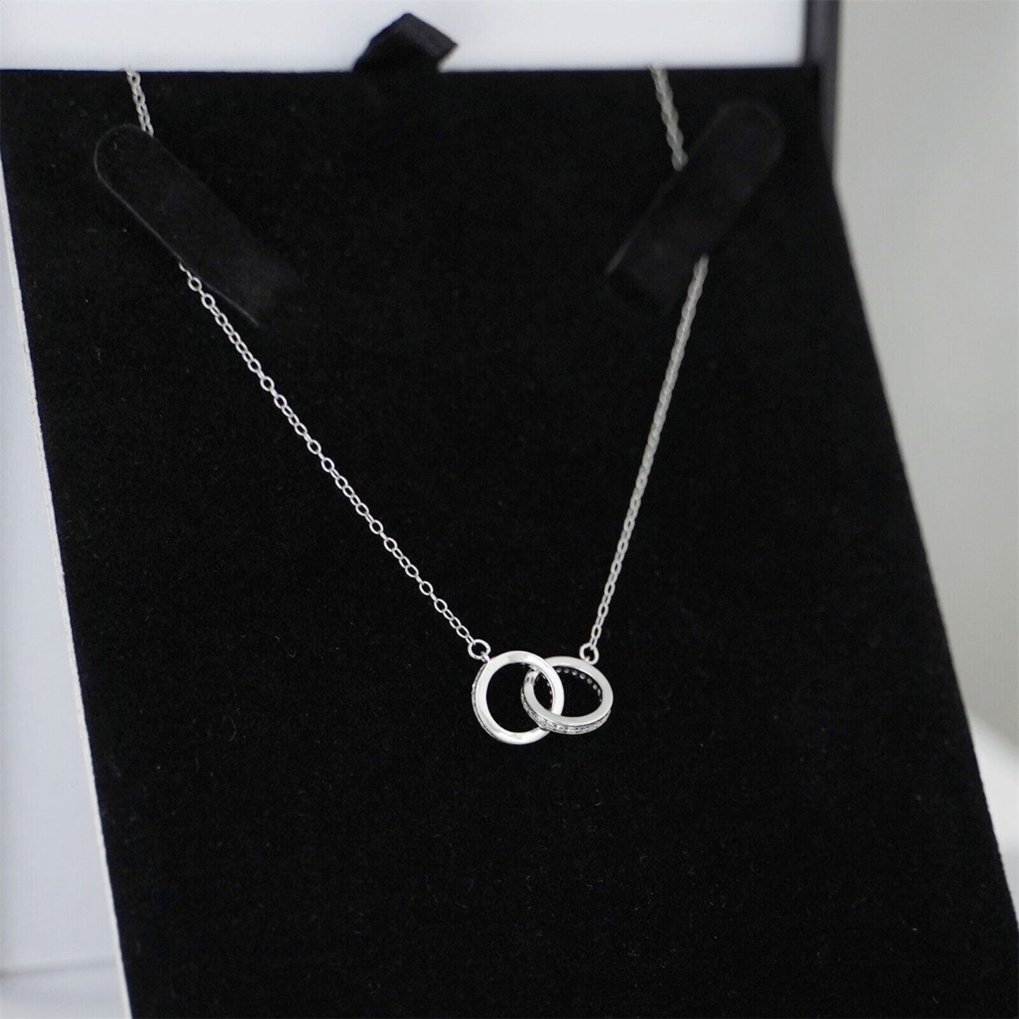 Rhodium on Sterling Silver Eternity Infinity Double Circles Links Knot Forever Necklace - sugarkittenlondon