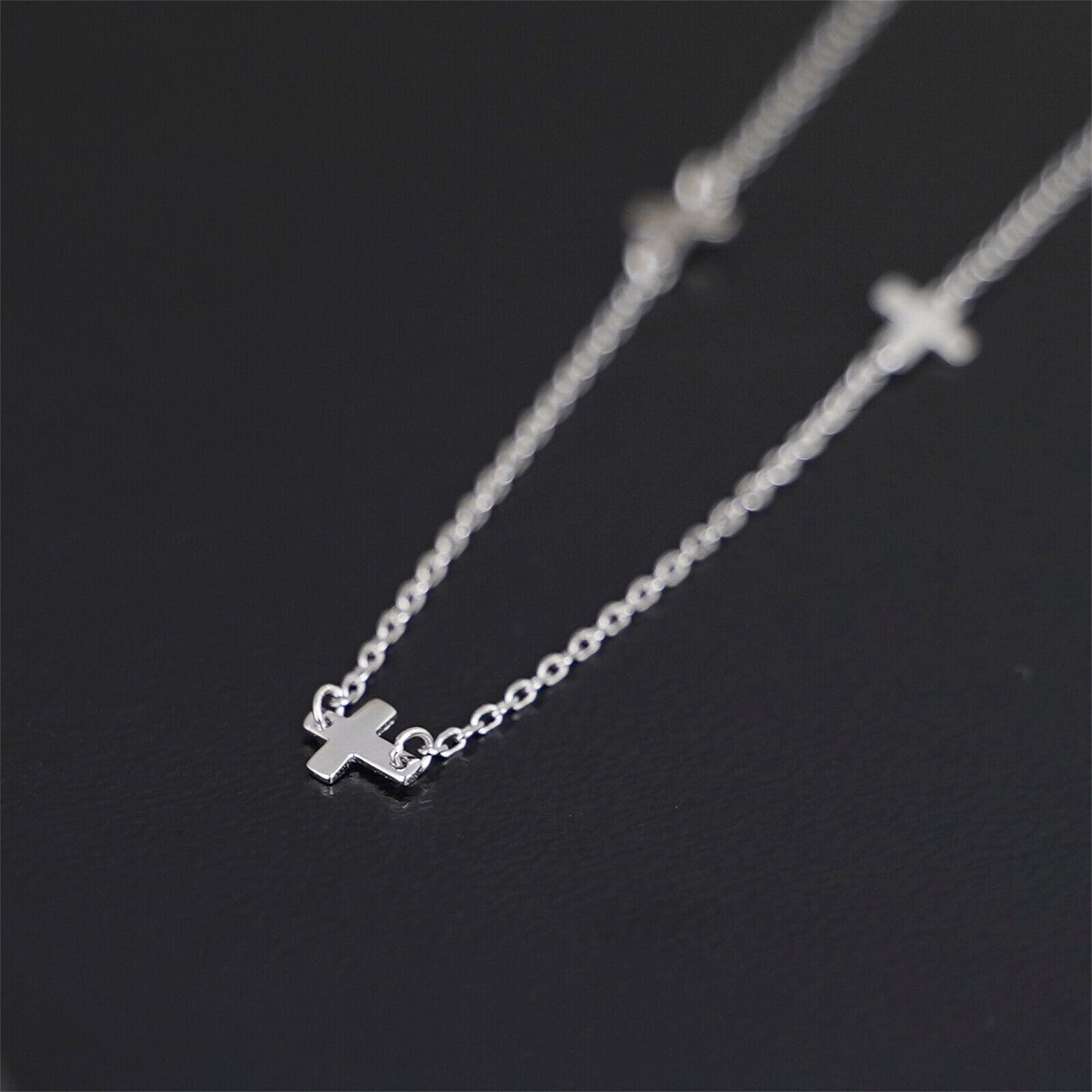 Sterling Silver Mini Horizontal Sideways Multi Cross Charms Necklace - sugarkittenlondon