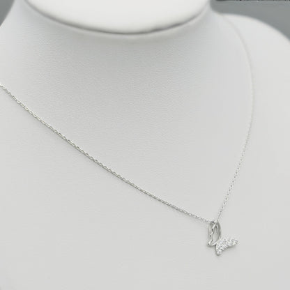 Sterling Silver Butterfly Necklace with Pave CZ Crystals and Rhodium Plating - sugarkittenlondon
