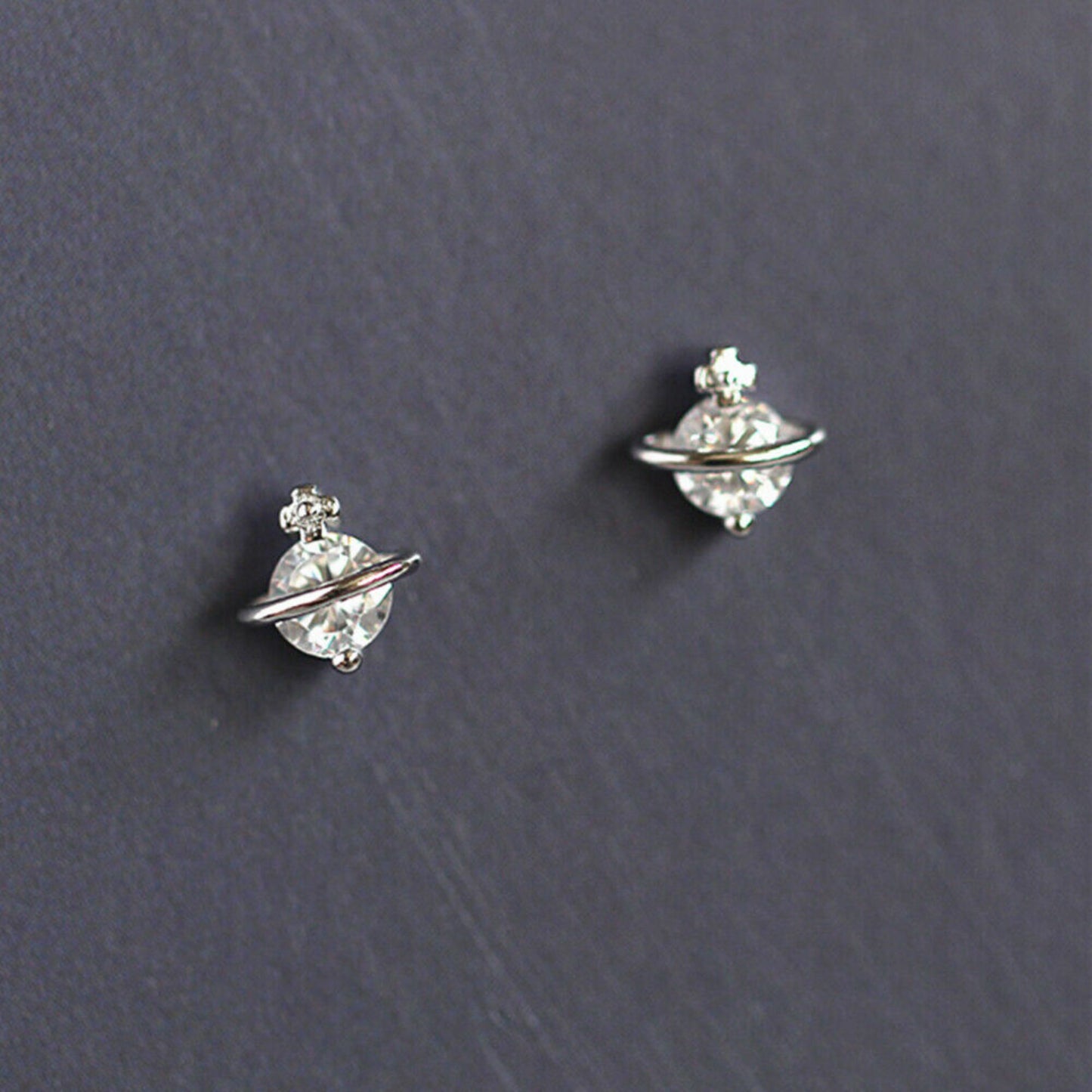 4mm CZ Stud Earrings with 925 Sterling Silver Saturn Space Star Design - sugarkittenlondon