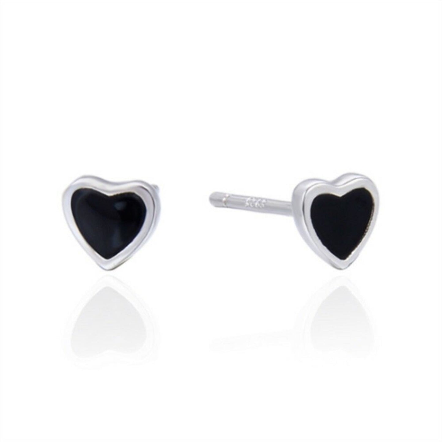 Sterling Silver Small Plain 5mm Black Glazed Love Heart Stud Earrings - sugarkittenlondon