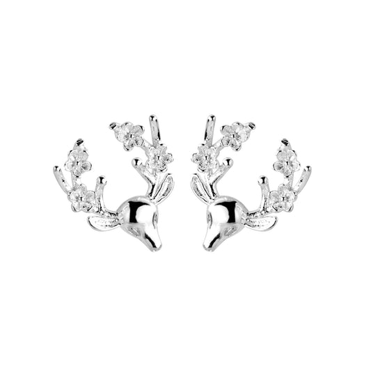 925 Sterling Silver Minimalist Skull Earrings with Deer Head and Flowers - sugarkittenlondon
