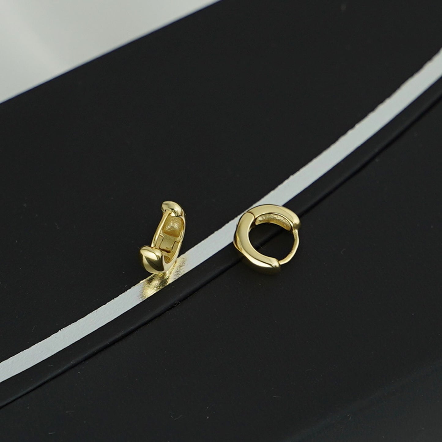 18K Gold on Sterling Silver 3mm Band Huggie Sleeper 6mm hoop earrings, 8mm & 10mm - sugarkittenlondon