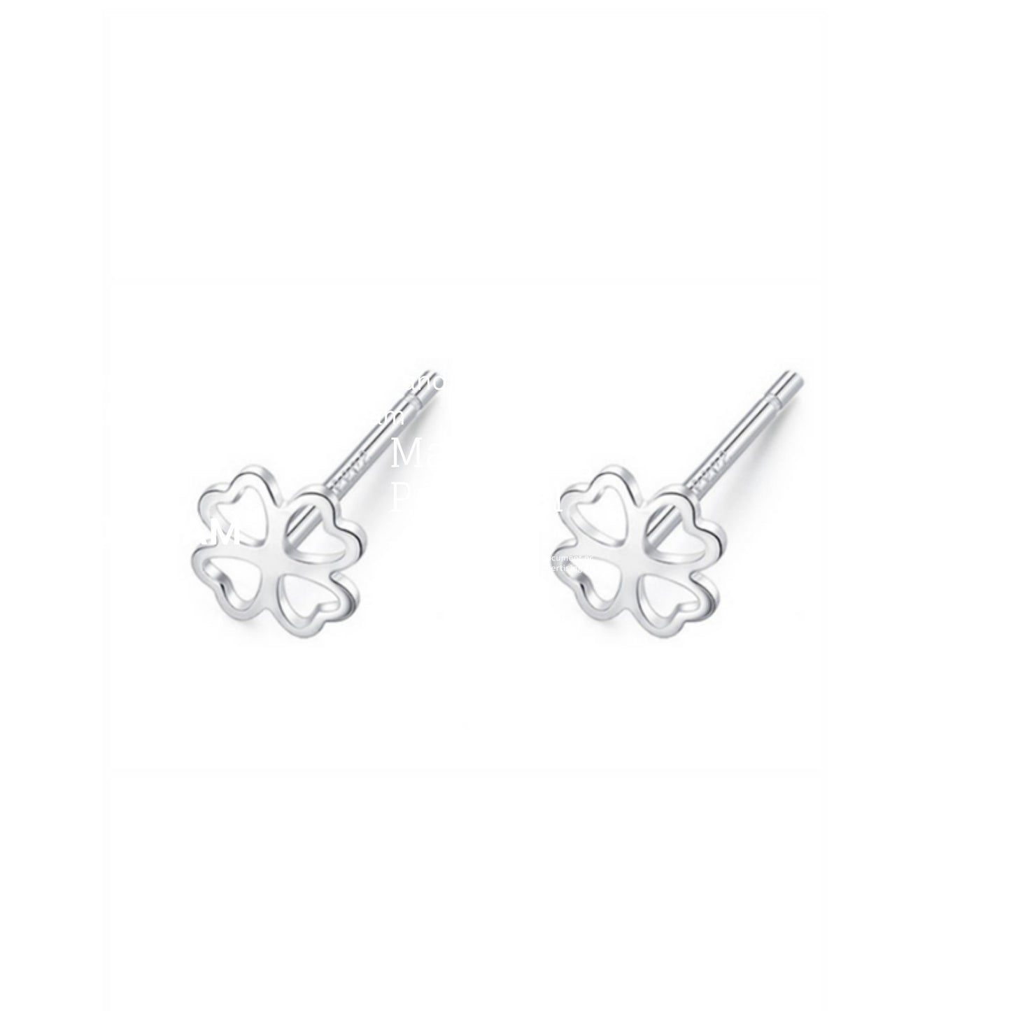 Fine Silver 999 5mm Lucky Love Heart Four Leaf Clover Shamrock Stud Earrings - sugarkittenlondon