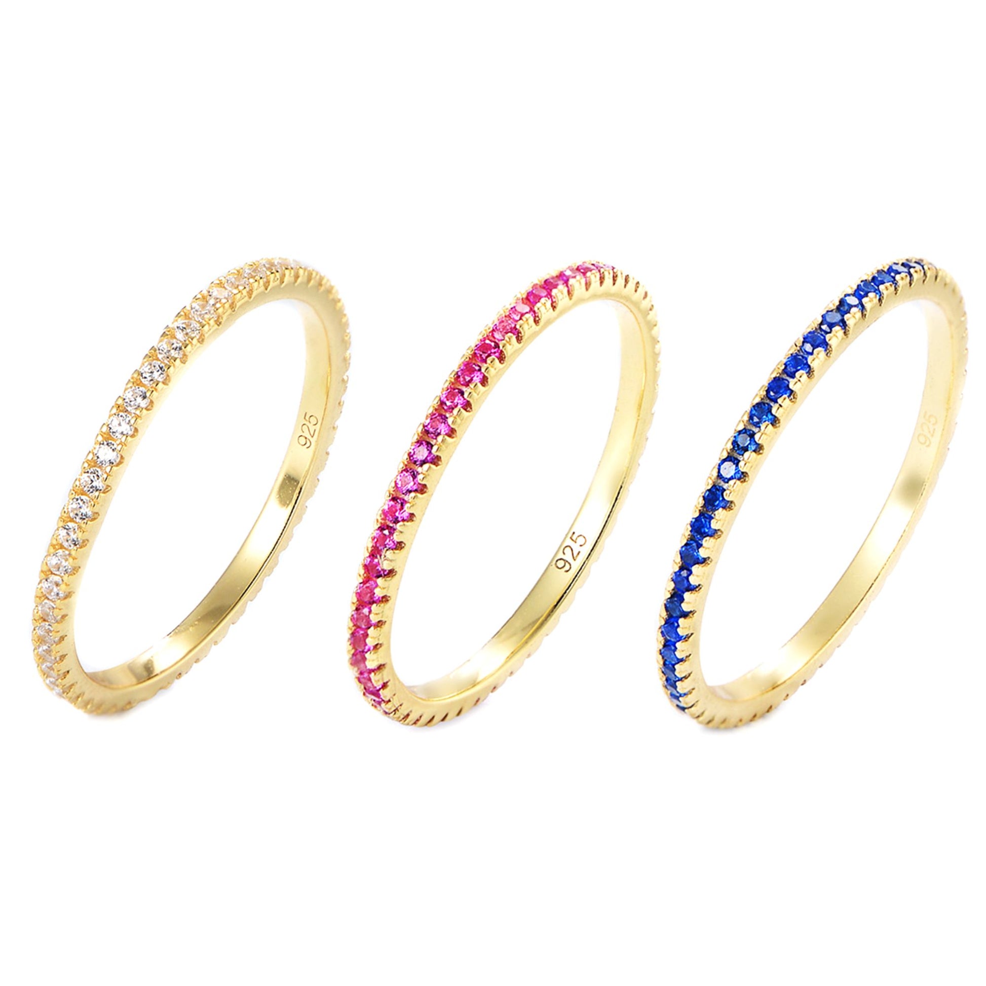 14K Gold Sterling Silver CZ Eternity Ring in White, Magenta, and Navy - sugarkittenlondon