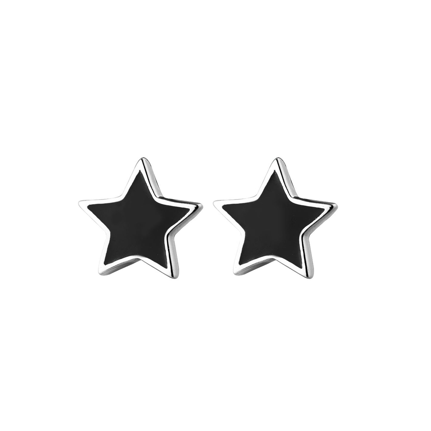 Black Star Stud Earrings in Rhodium Plated Sterling Silver - 8mm Size Earrings - sugarkittenlondon