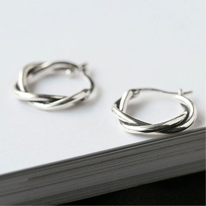 19mm Sterling Silver Oxidized Twist Hoop Earrings with Knot Detail