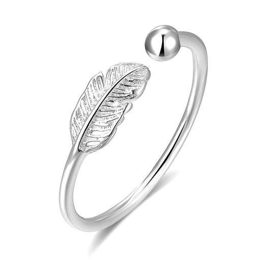 Sterling Silver Feather Angel Finger Bead Ball Open Ring Adjustable - sugarkittenlondon