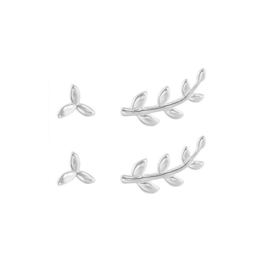 2 Pairs Sterling Silver Asymmetry Leaf Olive Brach Post Stud Earrings Boxed - sugarkittenlondon